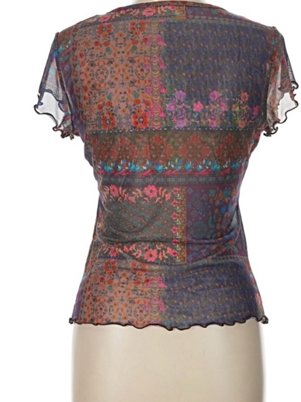 NATURAL LIFE Multicolor Floral Patchwork Scoop Neck Short Sleeve Top - Picture 3 of 11